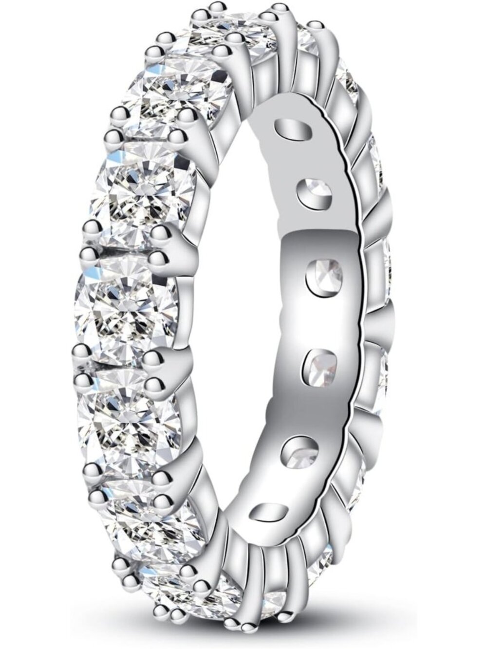 Stunning CZ Eternity Band Ring, Round & Cushion Cut, 5A Grade Simulant Diamond